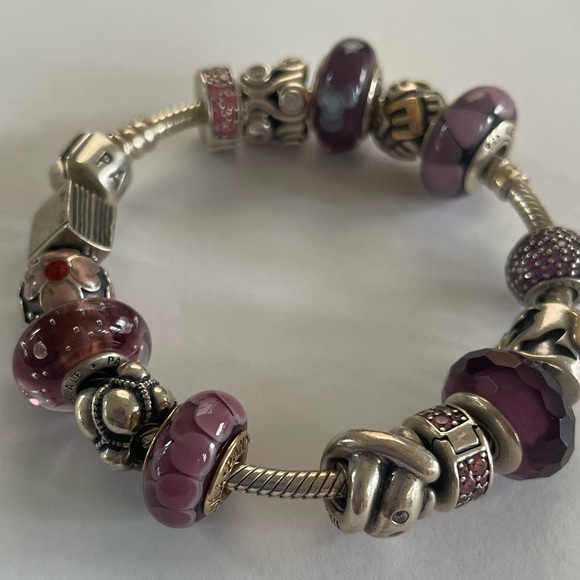 Pandora Bracelet glass and sterling silver beads in purple & pink - Picture 3 of 6